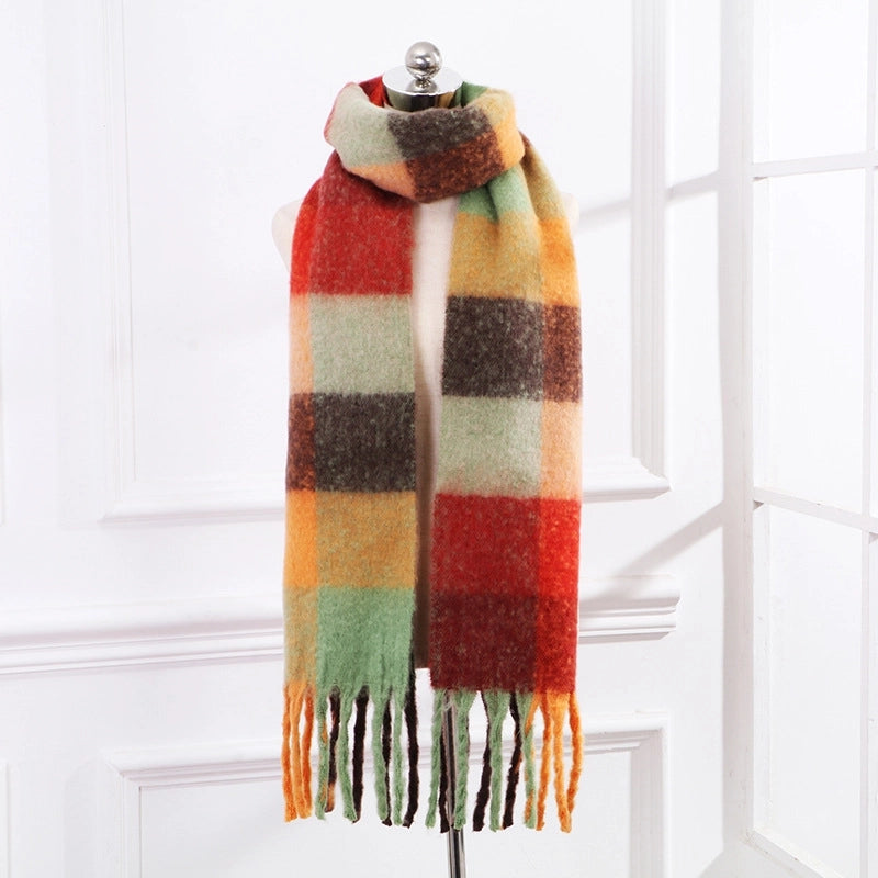 Women's Elegant Minimalist Lattice Mohair Tassel Scarf
