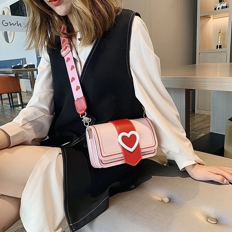 Women's Small Pu Leather Color Block Heart Shape Elegant Basic Streetwear Square Lock Clasp Shoulder Bag Crossbody Bag