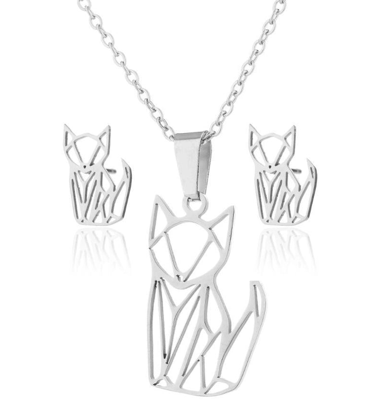 Fashion Geometric 201 Stainless Steel 18K Gold Plated Plating Earrings Necklace