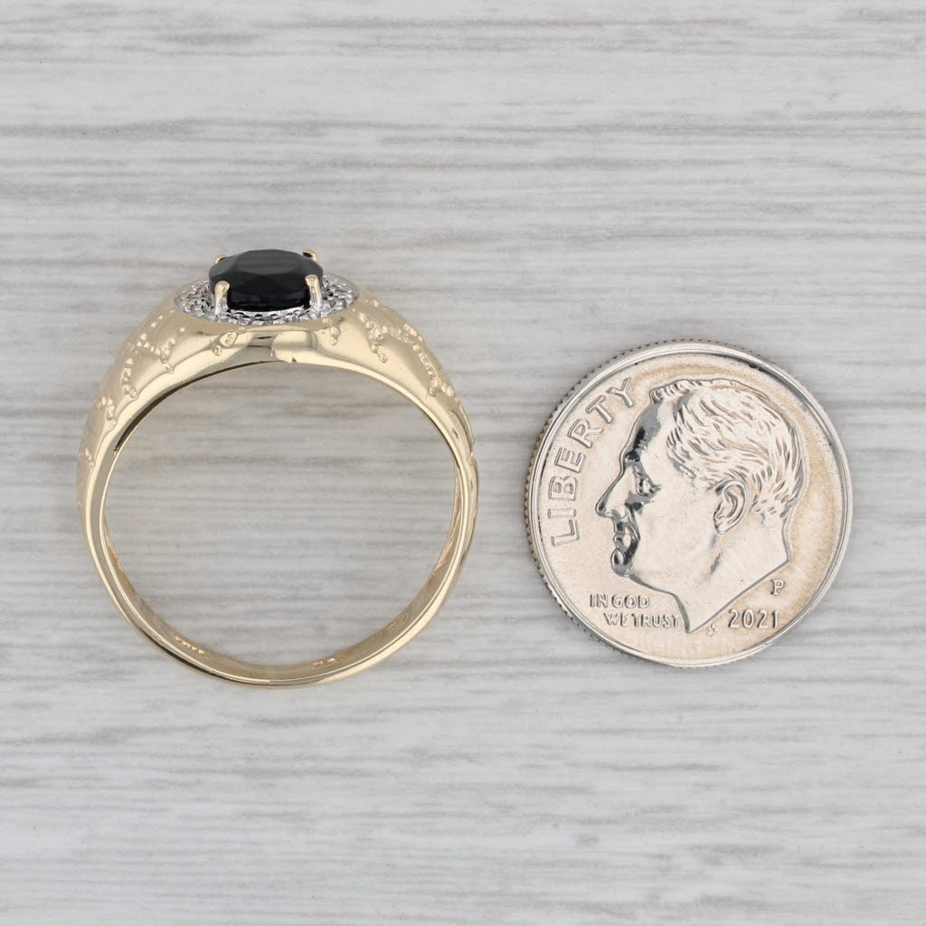 Onyx Diamond Halo Ring 10k Yellow Gold Nugget Band Size 8.75