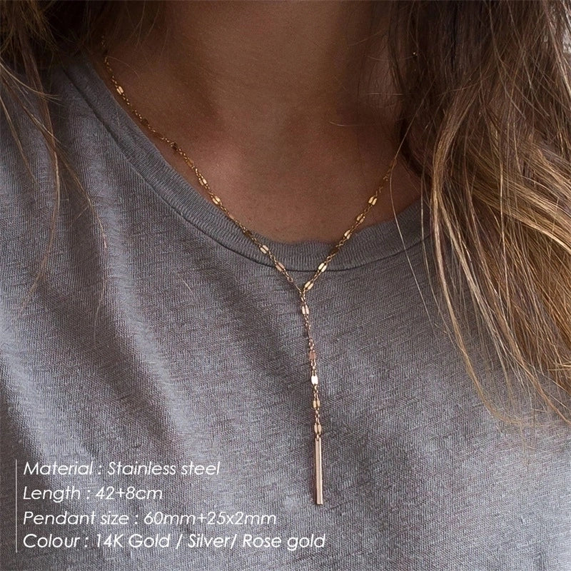 Stainless Steel 14K Gold Plated Fashion Plating Geometric Tassel Necklace