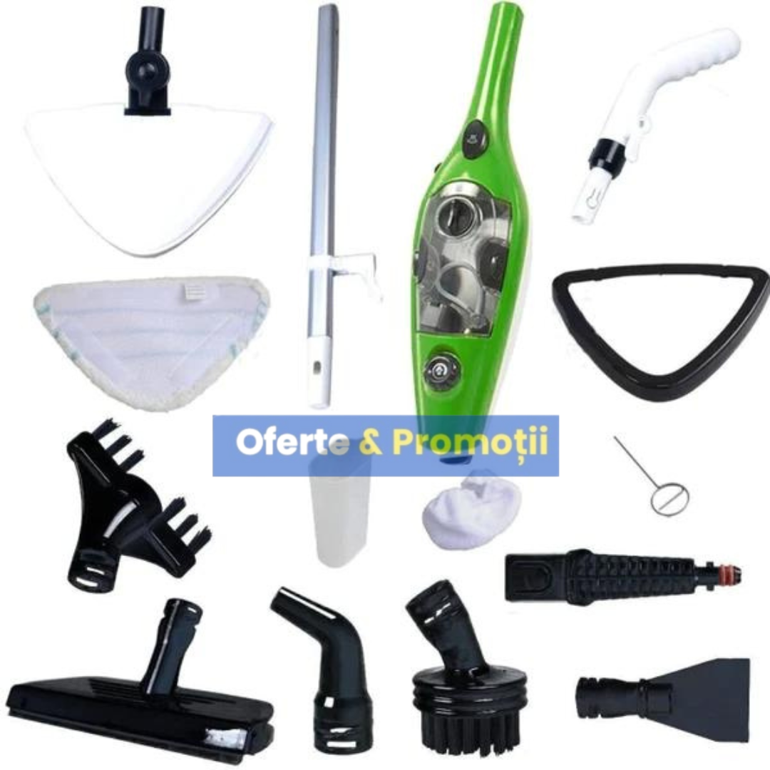 MOP CU ABURI H2O MOP X10 - CURATARE FARA EFORT PENTRU GEAMURI. PARCHET SI MULTE ALTE SUPRAFETE - PUTERE UIMITOARE DE 1475 W. OPRIRE AUTOMATA. INCALZIRE RAPIDA IN 1 MINUT - IDEAL PENTRU REZIDENTE