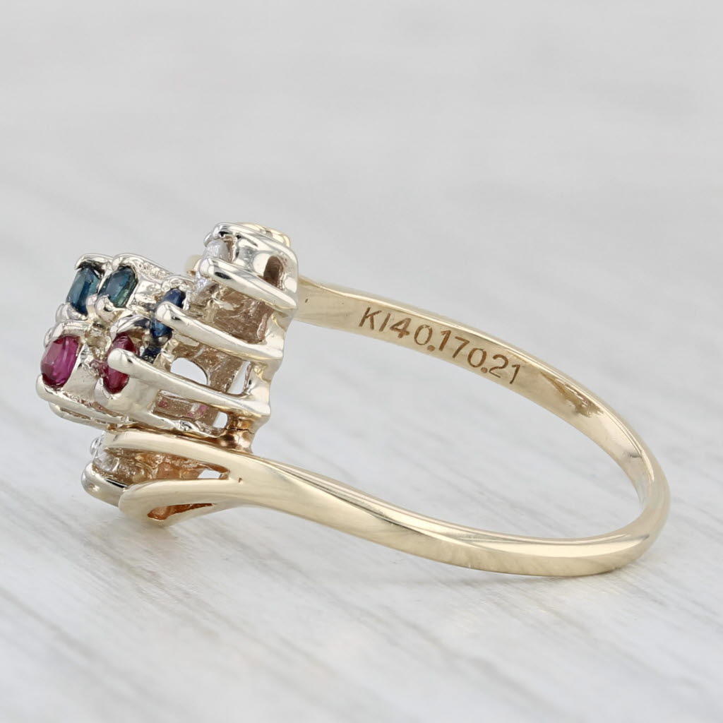 0.47ctw Ruby Sapphire Diamond Bypass Ring 14k Yellow Gold Size 5.25