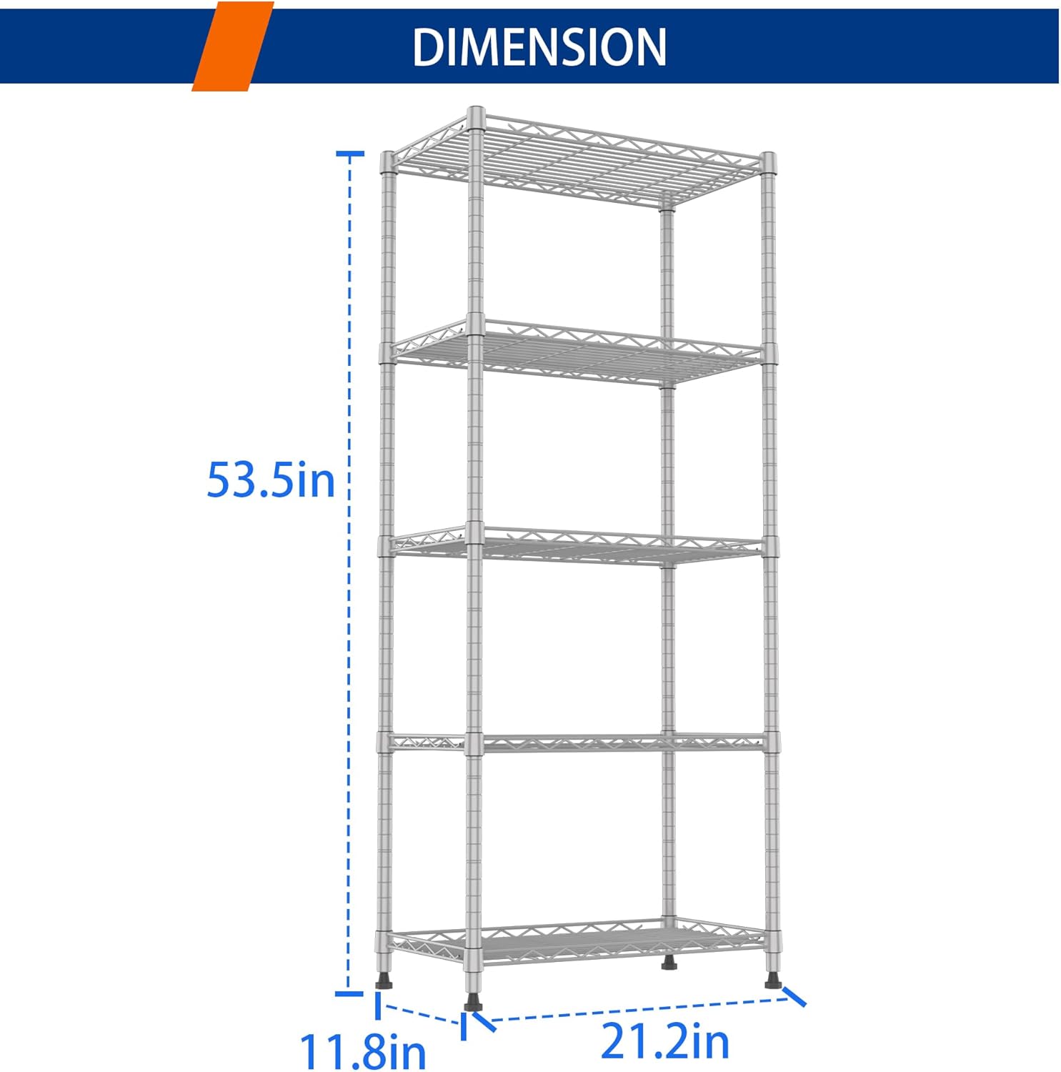 REGILLER 5-Wire Shelving Metal Storage Rack Adjustable Shelves,Standing Storage Shelf Units for Laundry Bathroom Kitchen Pantry Closet(Black,11.8
