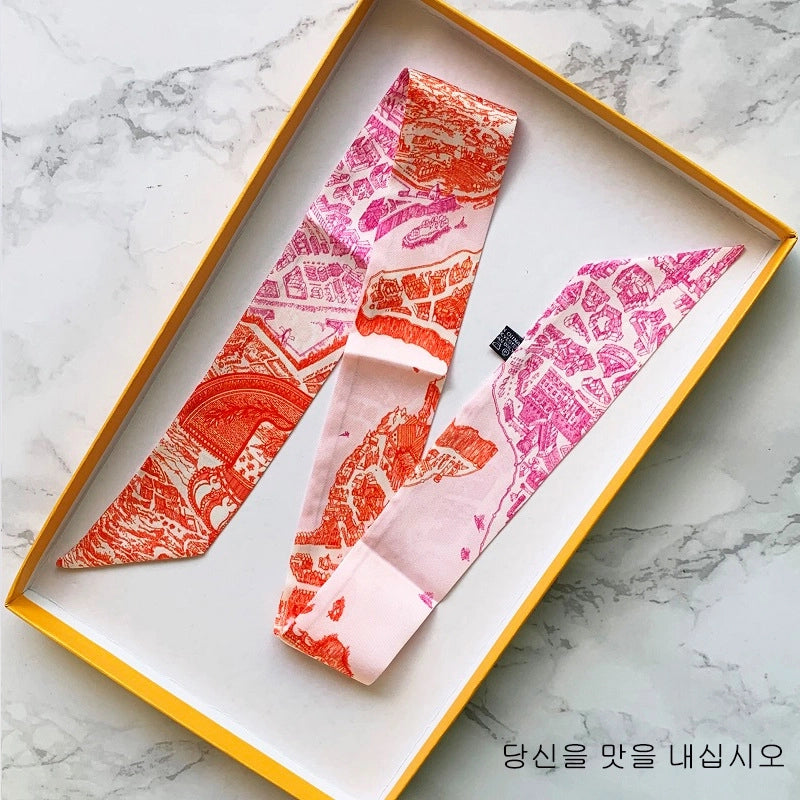Women's Minimalist Flower Satin Printing Silk Scarf