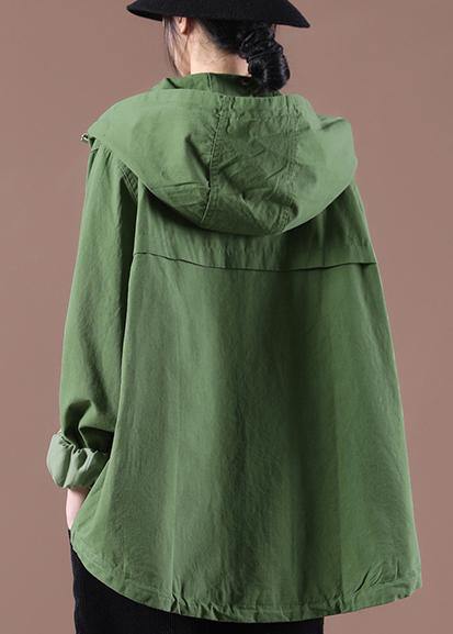 Plus Size Green Pockets Hoodie Coat Spring