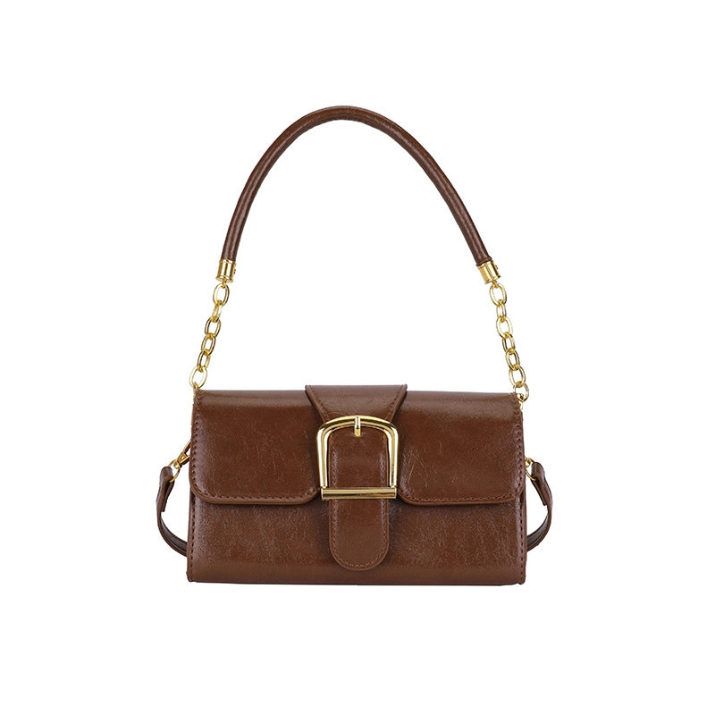 Women's Small Pu Leather Solid Color Streetwear Square Flip Cover Shoulder Bag