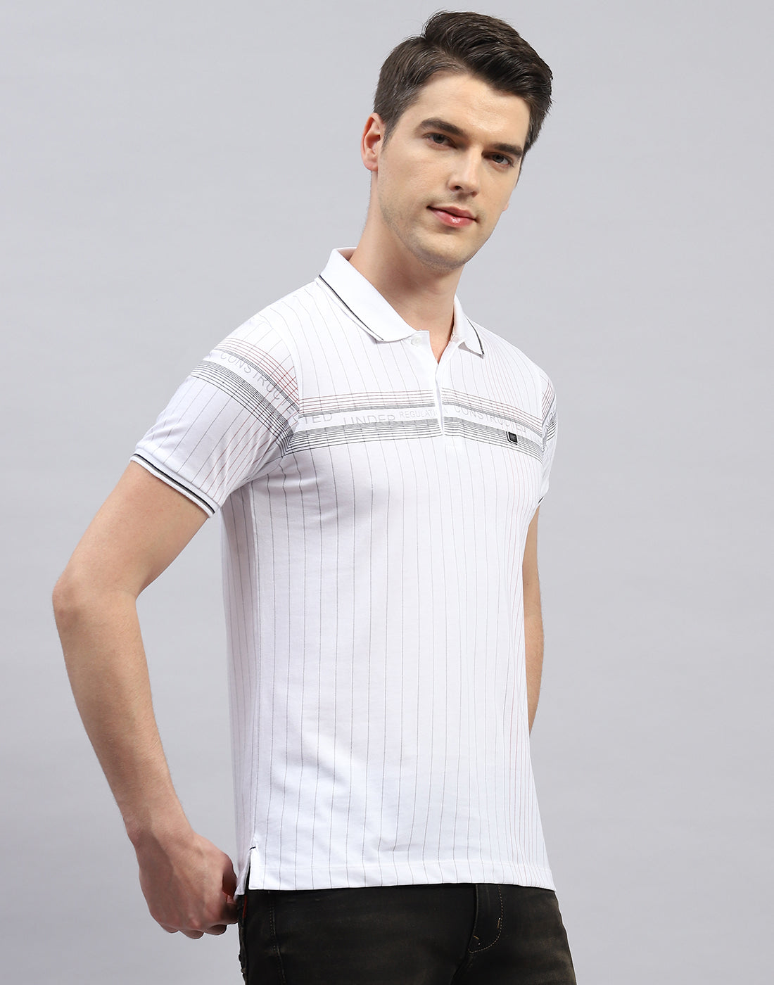 Men White Printed Polo Collar Half Sleeve T-Shirt