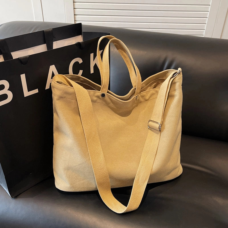 Women's Canvas Solid Color Classic Style Square Zipper Tote Bag