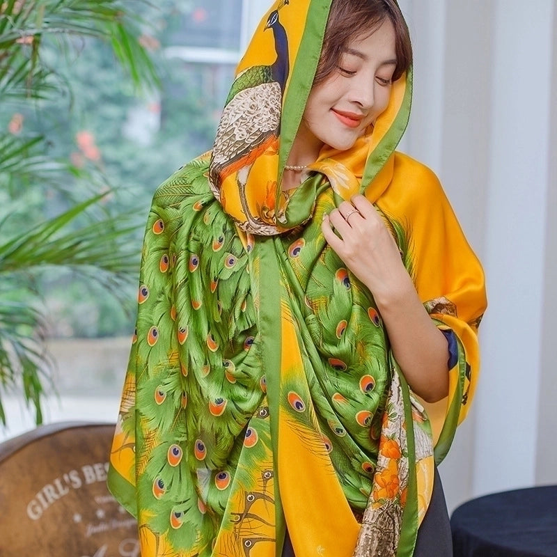 Women's Lady Leopard Satin Printing Shawl
