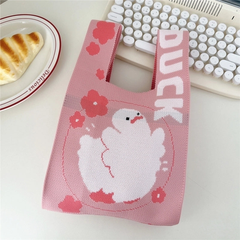 Women's Small Knit Flower Butterfly Vintage Style Open Shopping Bags