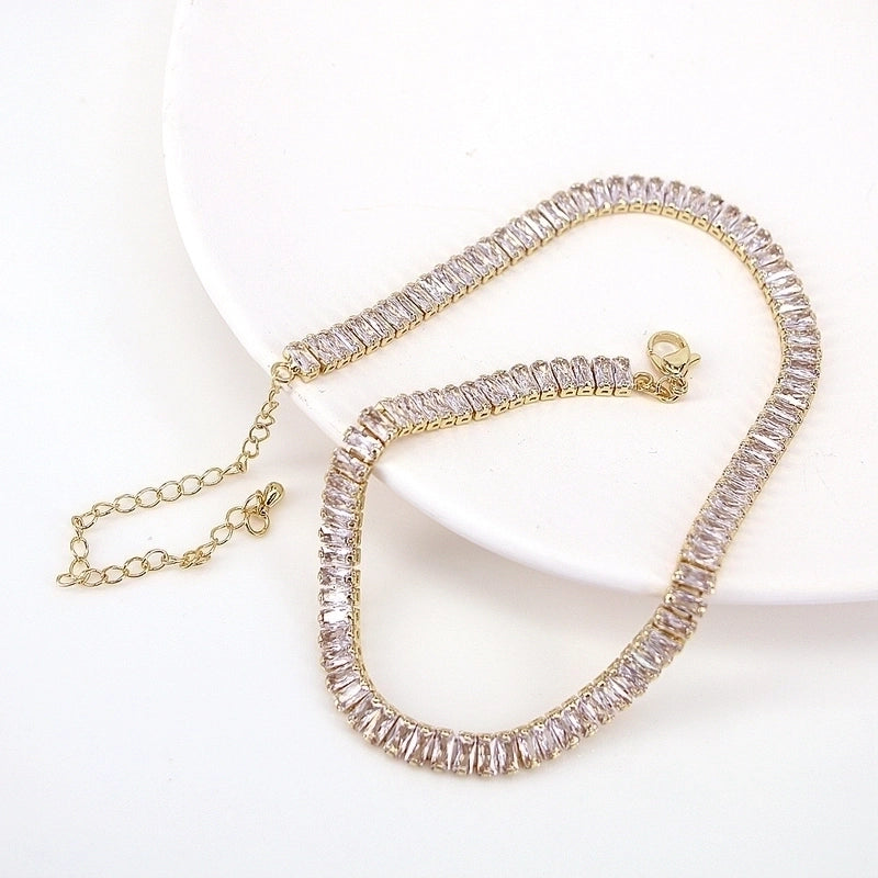 New White Color Zircon Crystal Inlaid Copper Necklace Jewelry Adjustable