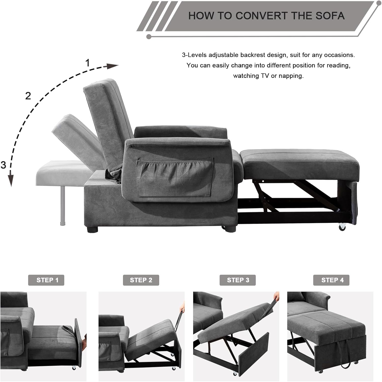 3-in-1 Convertible Chair Bed Sleeper