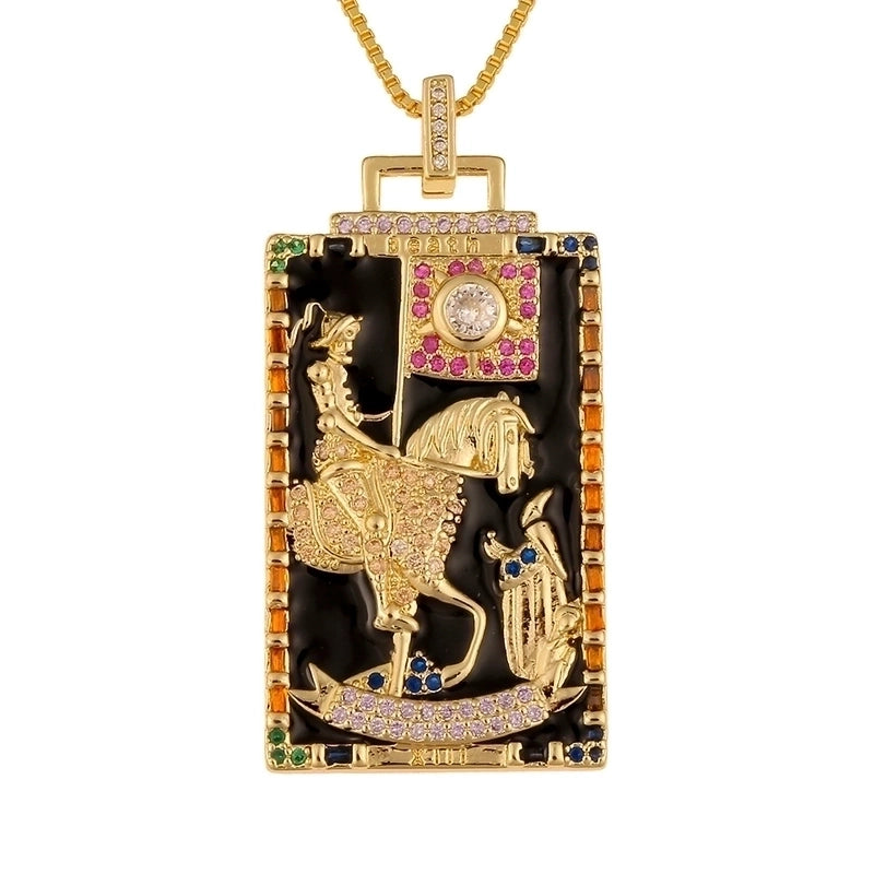 Fashion New Oil Drop Tarot Pendant Copper Zircon Necklace