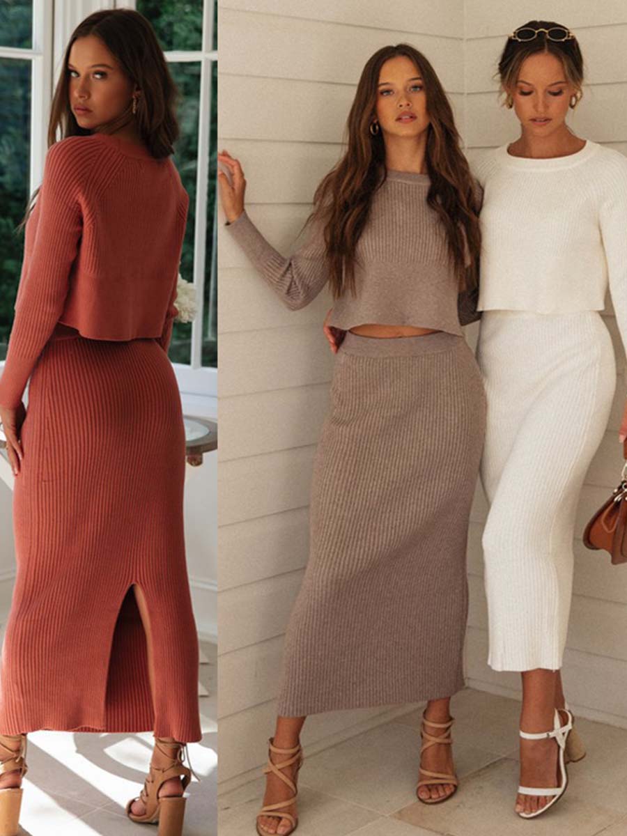 Solid Color Slit Knit Dress