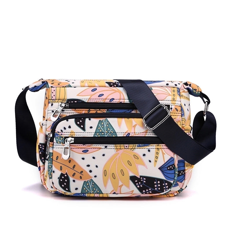 Women's Medium Nylon Flower Basic Zipper Shoulder Bag