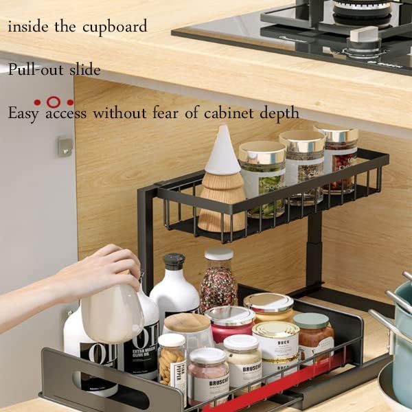 Sink Storage Racks. Removable Drawer Basket Organizers. Kitchen Bathroom Sliding Basket Storage/Black