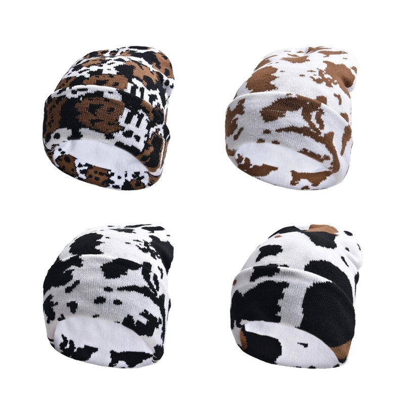 Women's Minimalist Classic Style Color Block Printing Eaveless Wool Cap