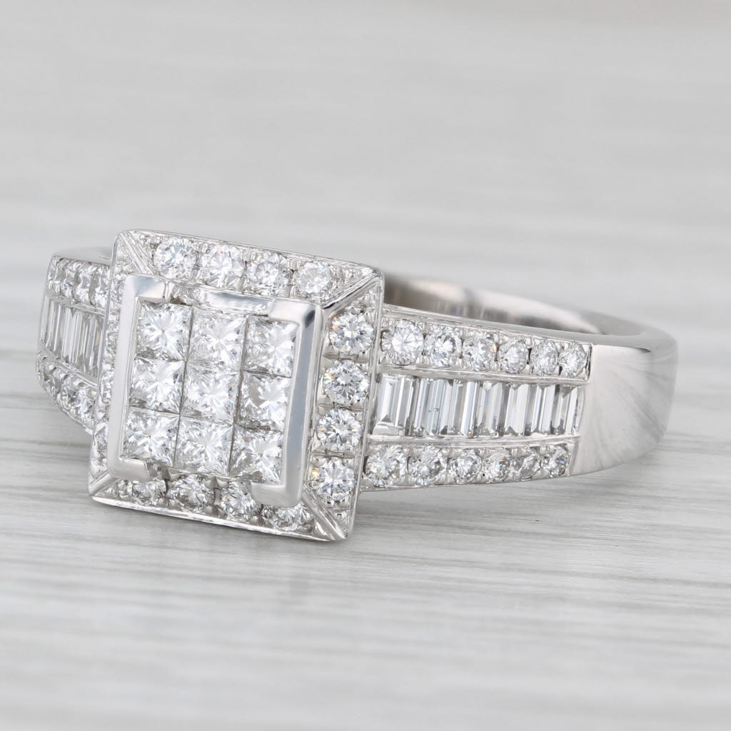 1.22ctw Princess Diamond Halo Engagement Ring 14k White Gold Size 10.5