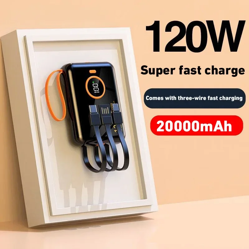 120W Power Bank 50000mAh Portable Large Capacity Mobile Power Supply with USB-c Lightning Cable For IPhone13 14 15 Xiaomi Huawei