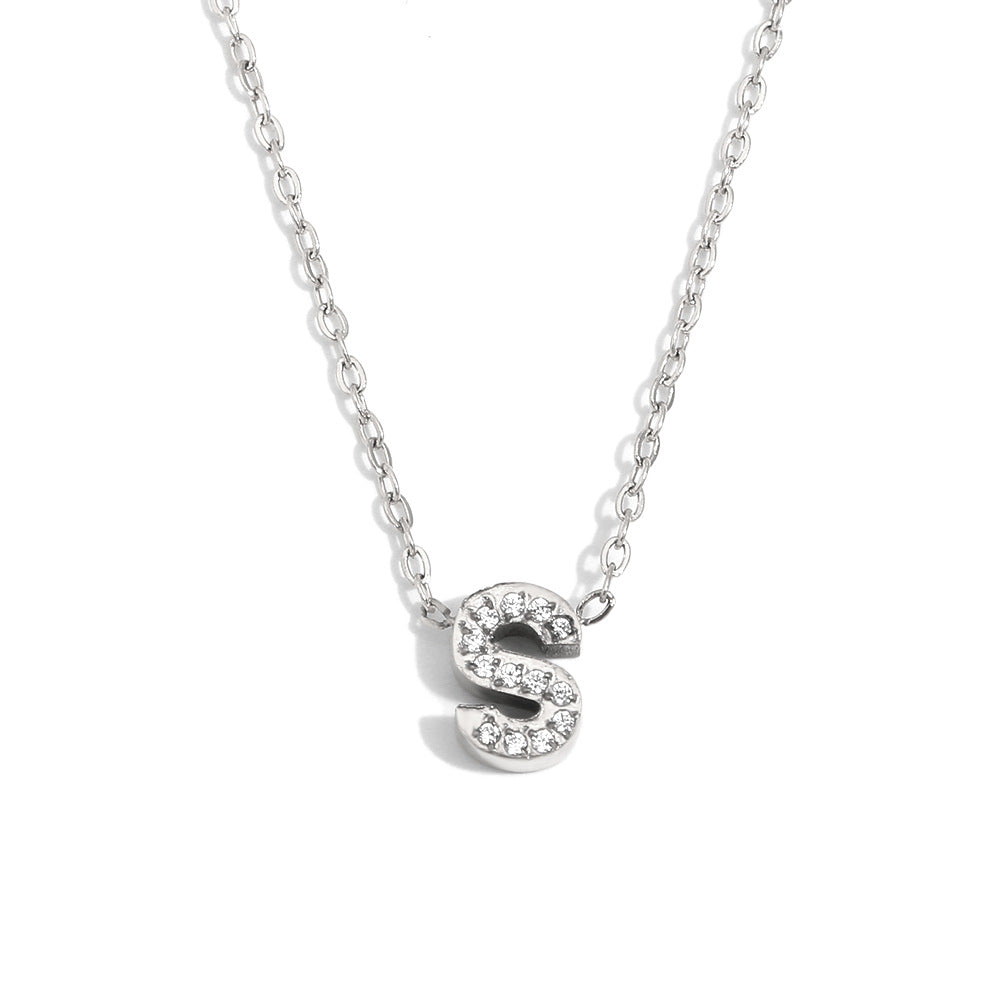 Fashionable And Simple 26 English Letter Pendant Stainless Steel Plated 18K Gold Diamond Small Letter Necklace For Women