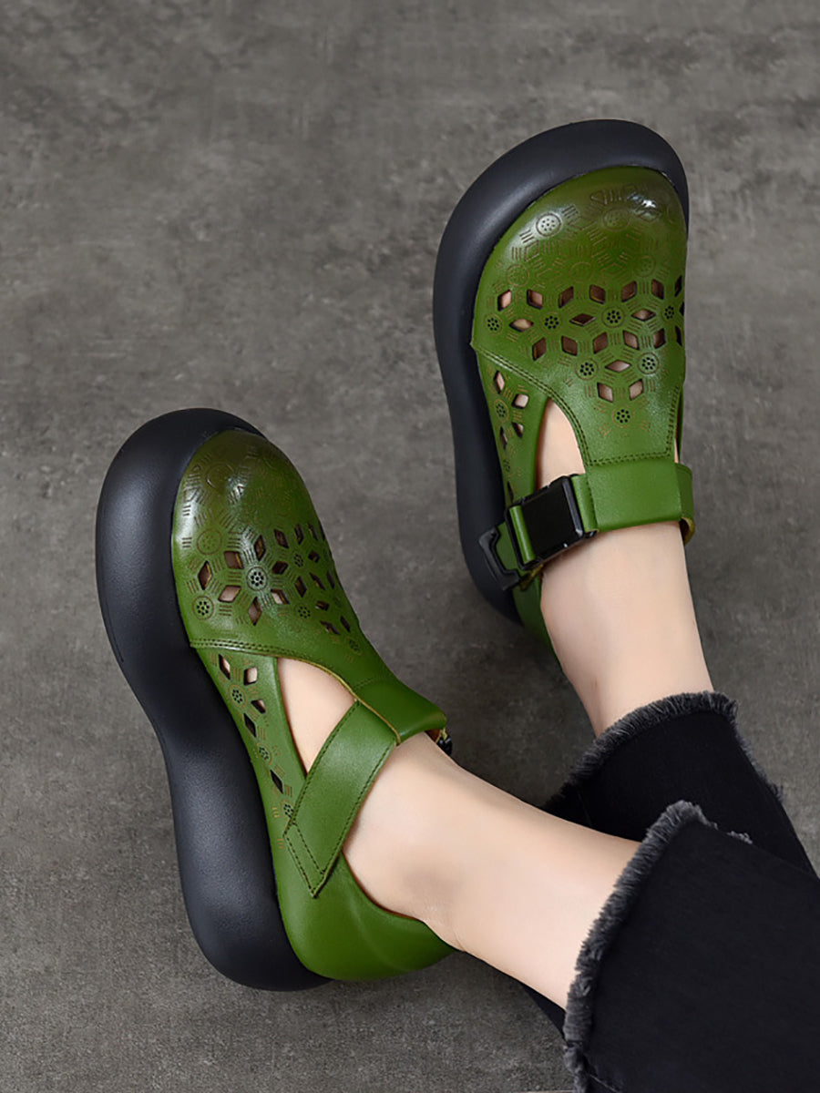 Women Casual Summer Genuine Leather Hollow Out Platform Shoes
