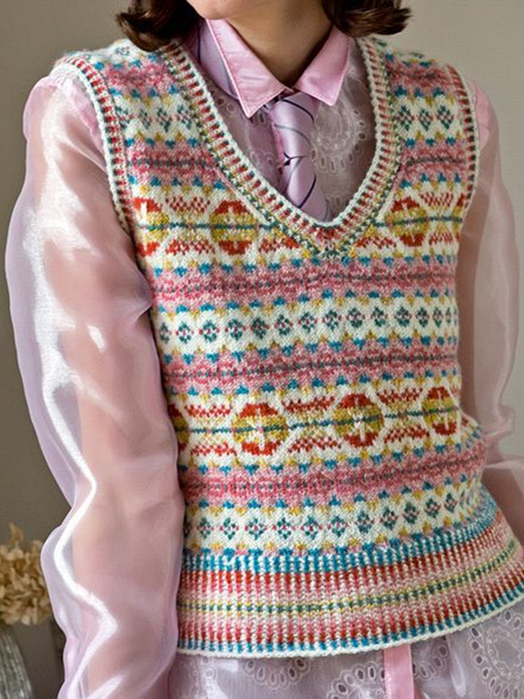 Vintage Elegant Icelandic Knit Jacquard Warmth Vest Sweater