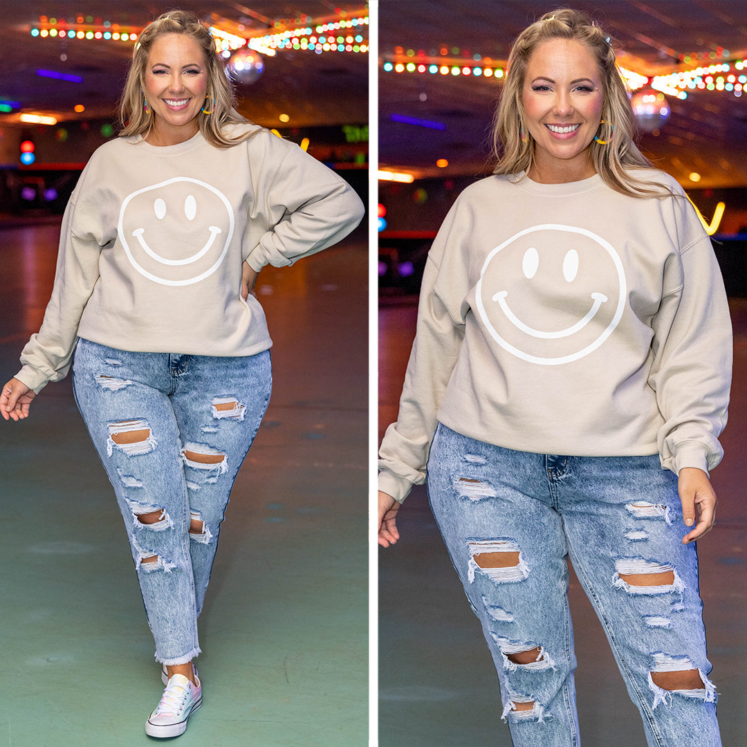 Remember To Smile Sweatshirt. Cream