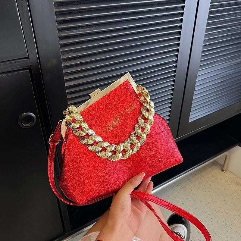 Women's Medium Pu Leather Solid Color Streetwear Square Lock Clasp Crossbody Bag