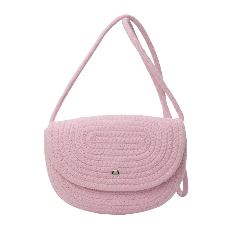 Women's Medium Braid Solid Color Basic Beach Square Flip Cover Crossbody Bag