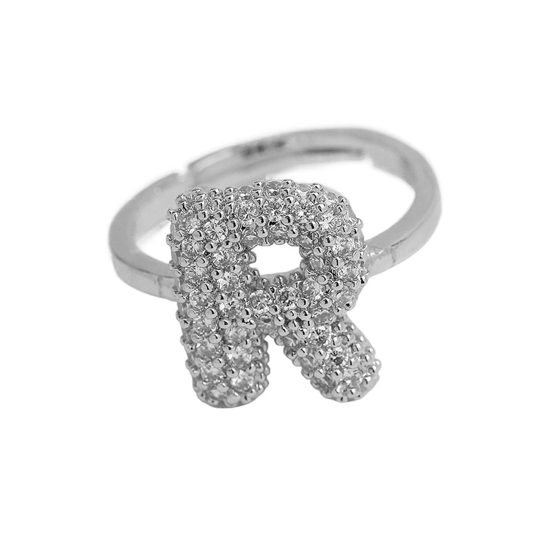 Brass Irregular Plating Letter Zircon Adjustable Ring