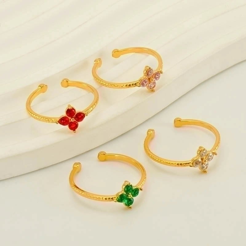 304 Stainless Steel 18K Gold Plated Elegant Retro Plating Inlay Geometric Zircon Open Rings