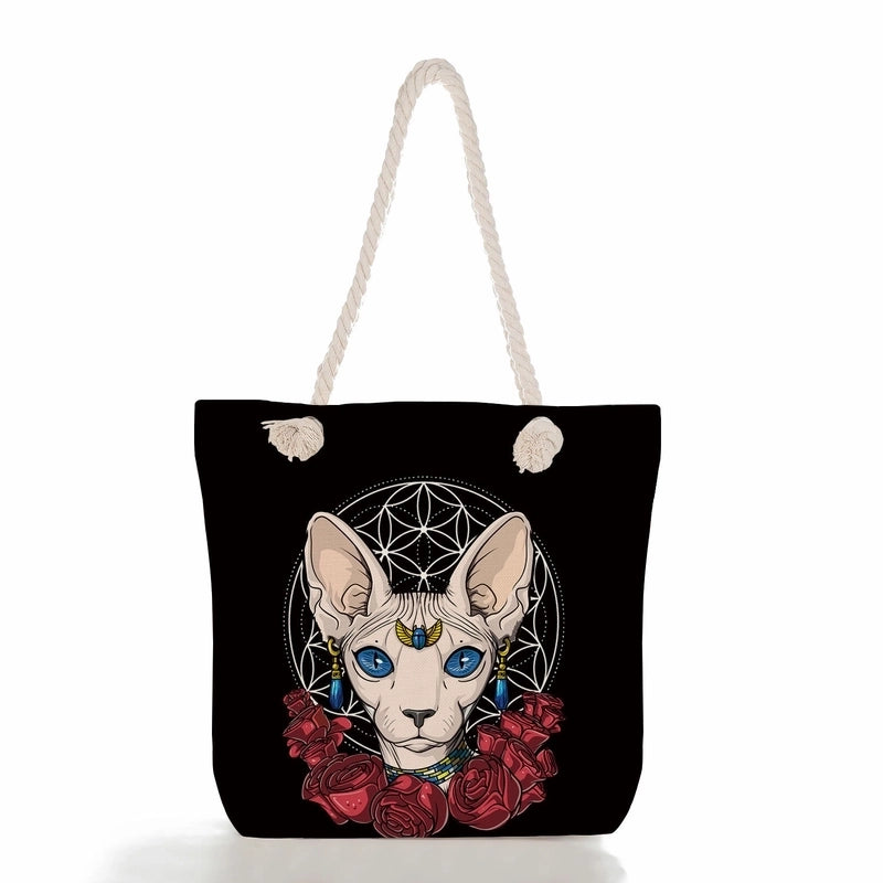 Women's Classic Style Cat Canvas Shopping Bags