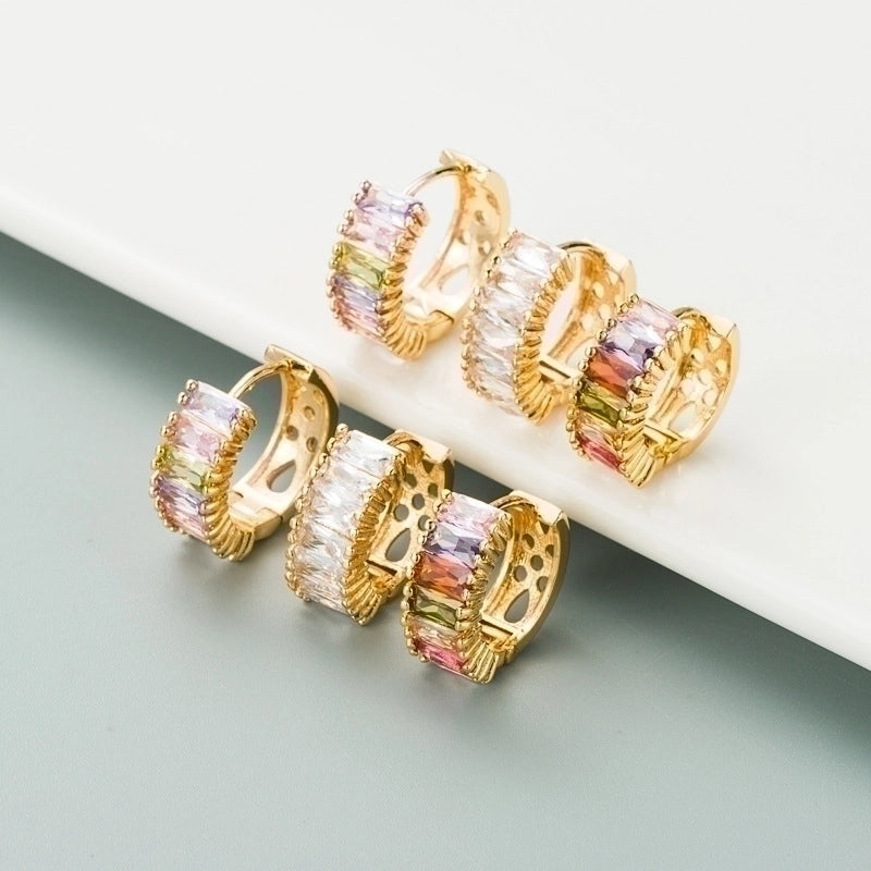 Fashion U Shape Inlaid Zircon Alloy Artificial Gemstones Copper Earrings