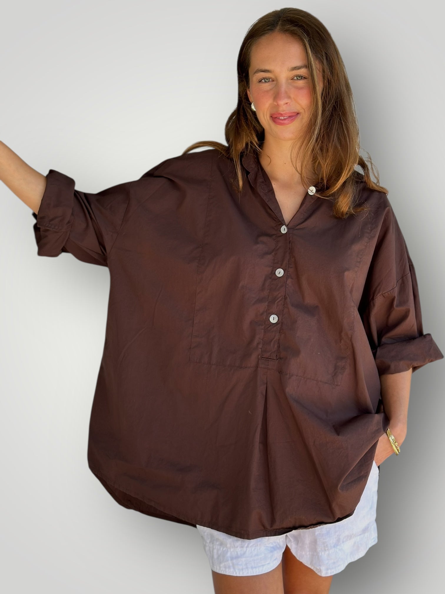 megan shirt - chocolate cotton