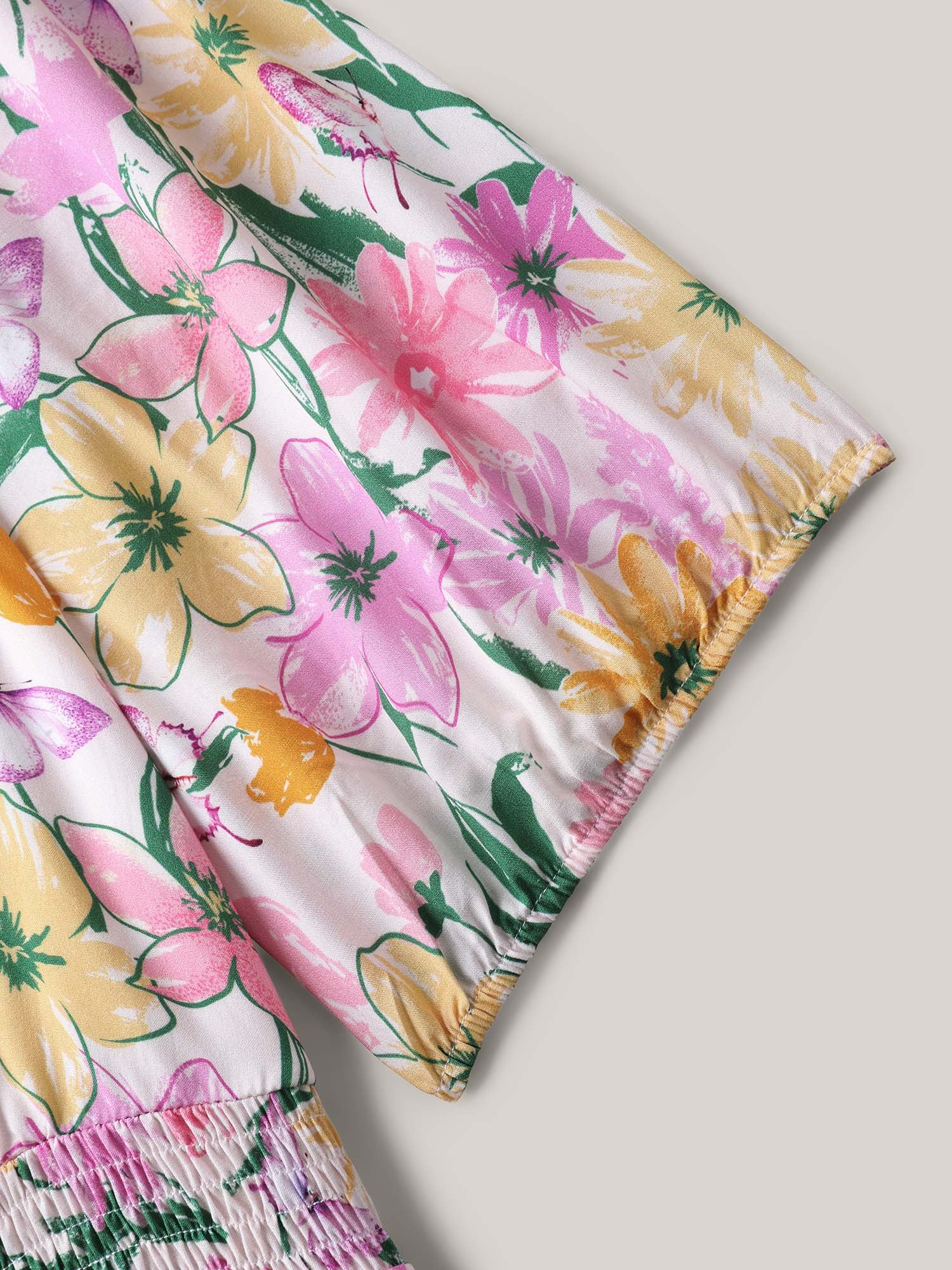 Sweet Floral Print Square Neck Midi Dress