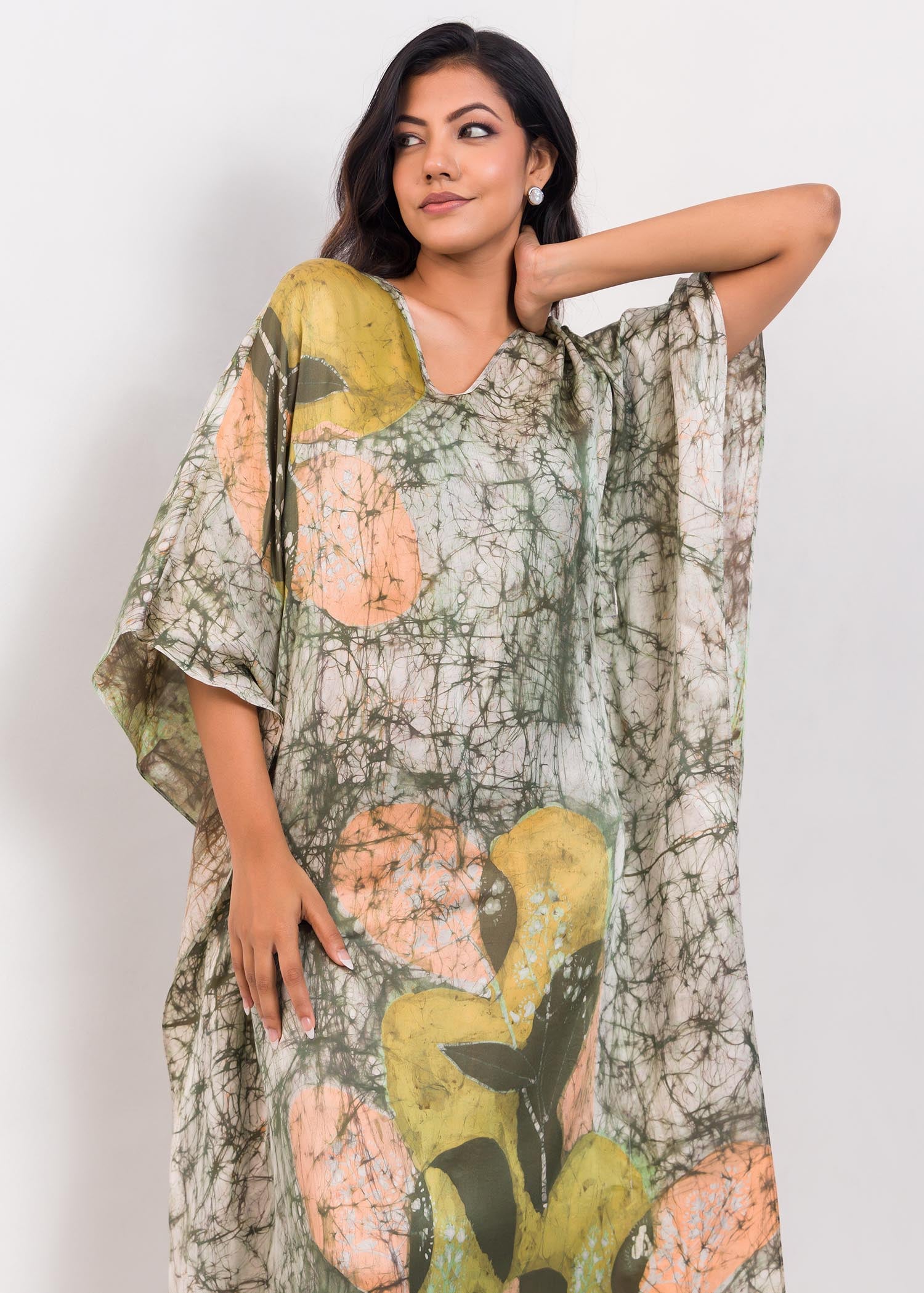 V-Neck Batik Kaftan Dress