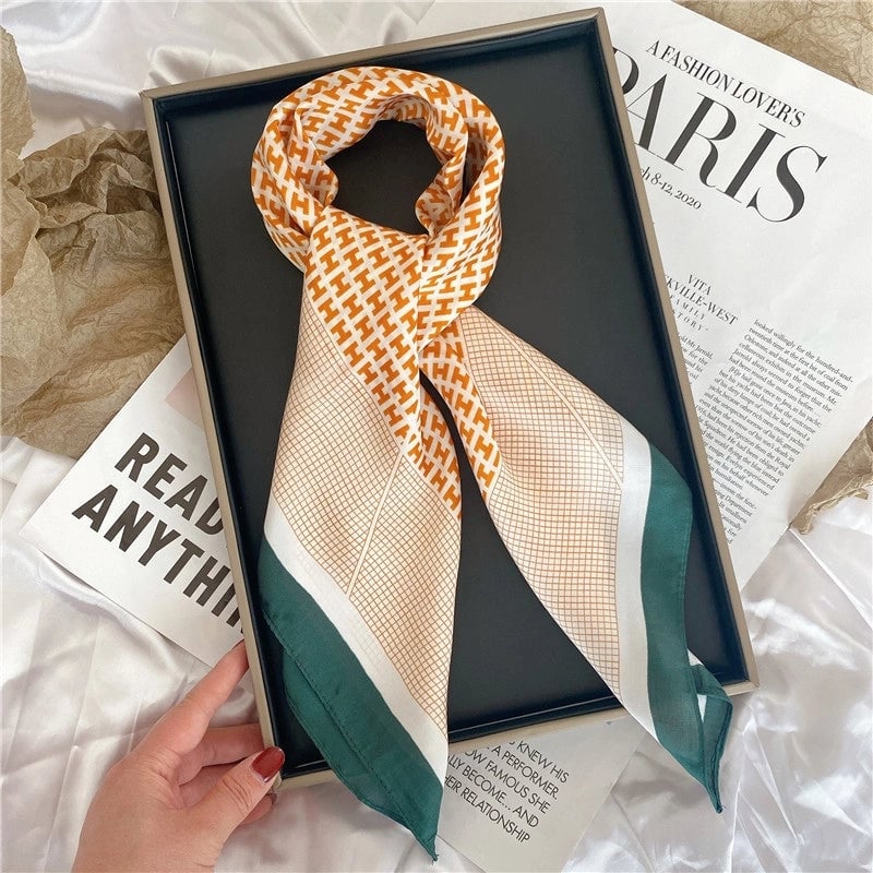 Women's Elegant Letter Flower Satin Silk Scarf
