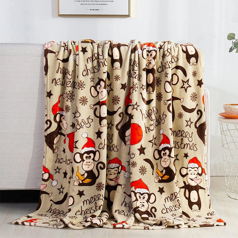 Christmas Cute Santa Claus Plaid Snowman Polyester Blanket Couch & Sofa Decor