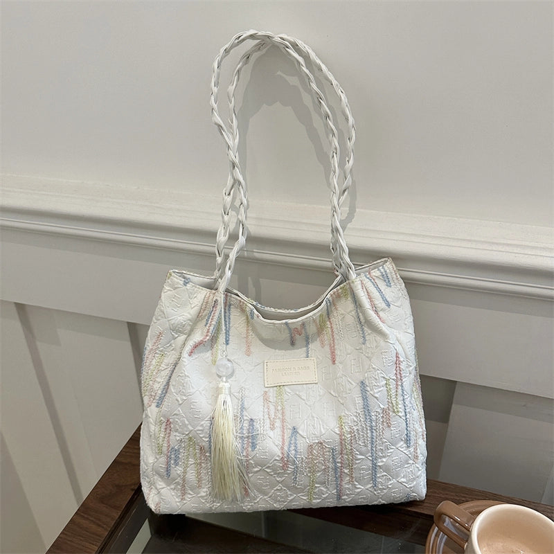 Women's Medium Canvas Solid Color Preppy Style Classic Style Square Zipper Shoulder Bag