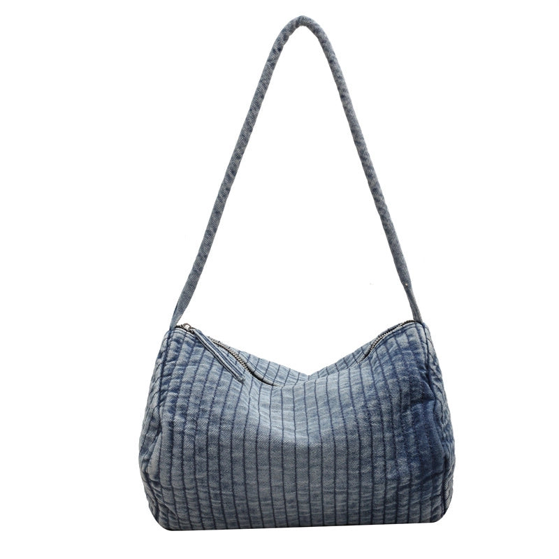 Women's Large Denim Solid Color Streetwear Pillow Shape Zipper Shoulder Bag Crossbody Bag