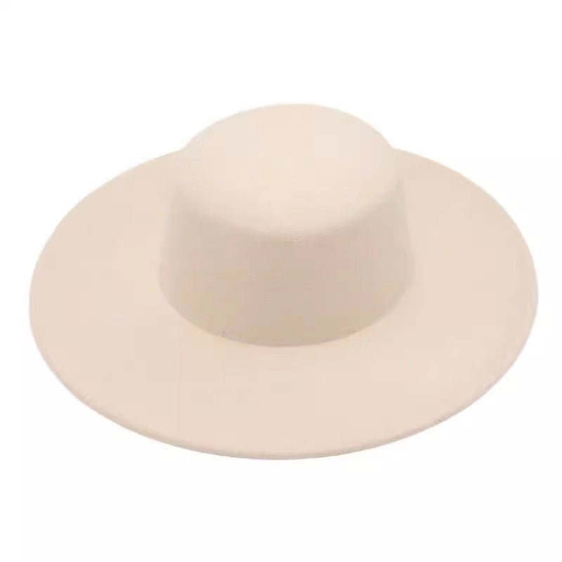 Special For Autumn And Winter Flat Top Woolen Hat Big Brim Felt Hat Female Jazz Hat French Hepburn Style