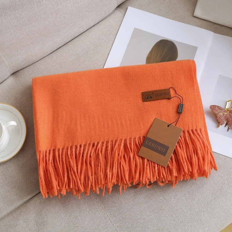 Unisex Retro Preppy Style Solid Color Imitation Cashmere Tassel Scarf