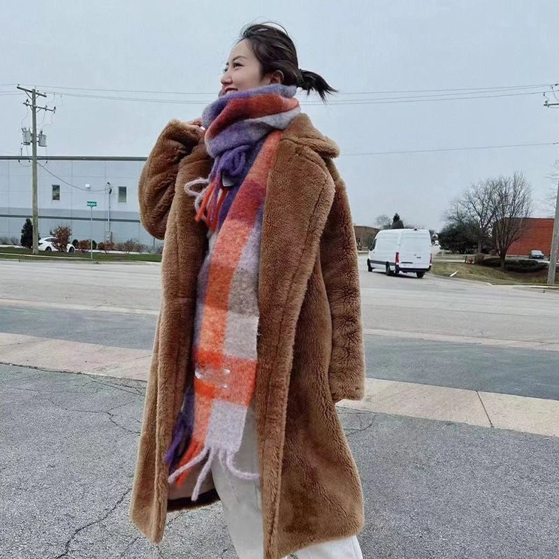Rainbow Plaid Scarf Women's Autumn And Winter Thickened Mohair Student Couple Contrast Color Matching Thickened