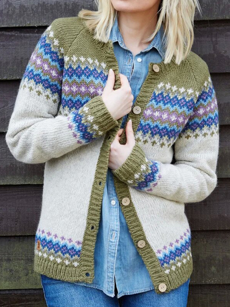 Vintage Fairman Island Wave Pattern Sweater Cardigan