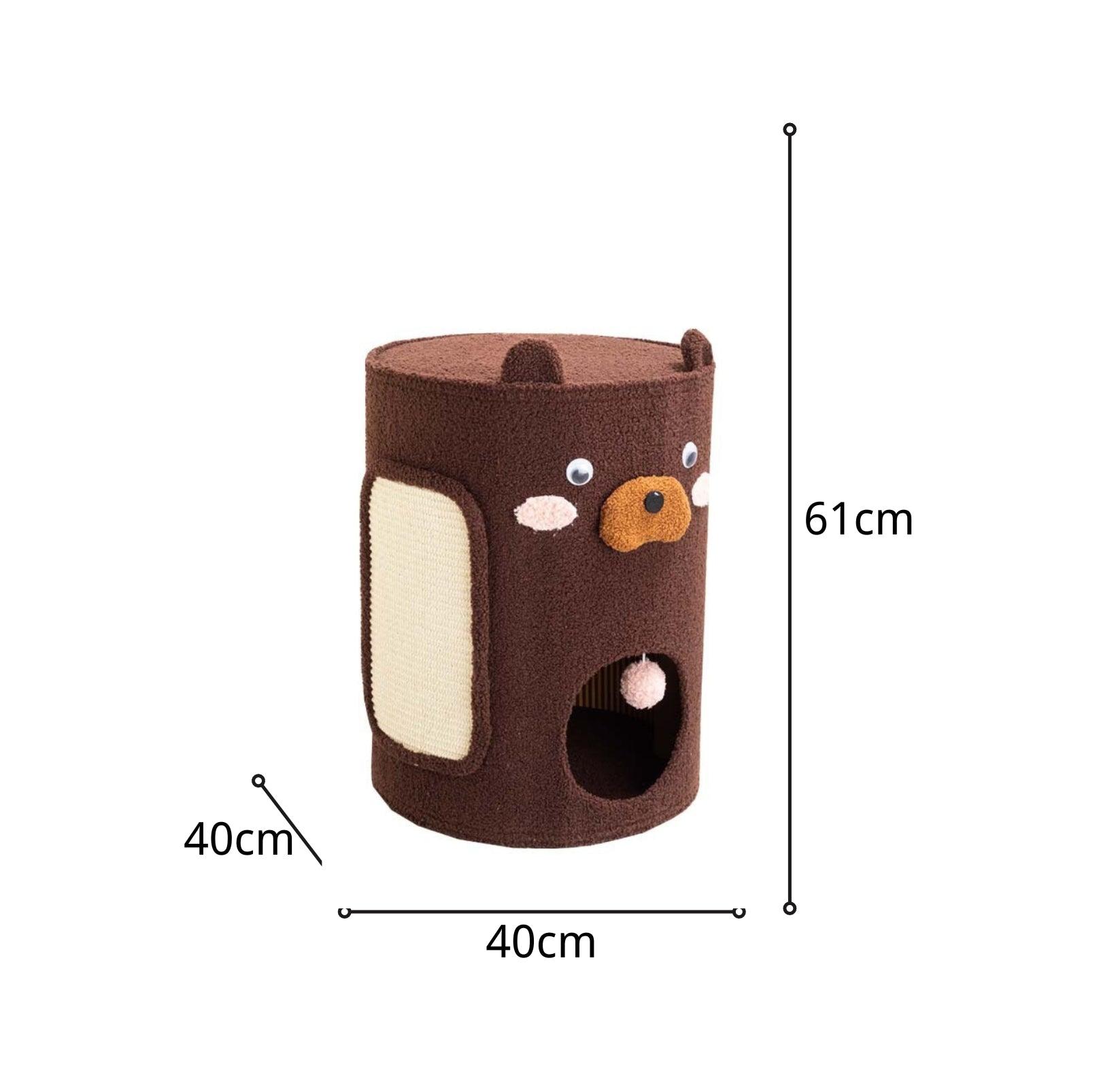 Bear Barrel Cat Scratching Post with Detachable Plush Covering