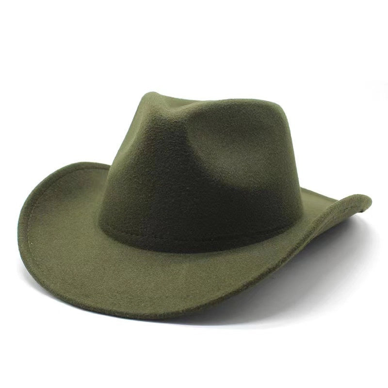 Top Hat Western Cowboy Hat Rolled Eaves Bump Top Retro Riding Hat Men's And Women's Woolen Felt Hat