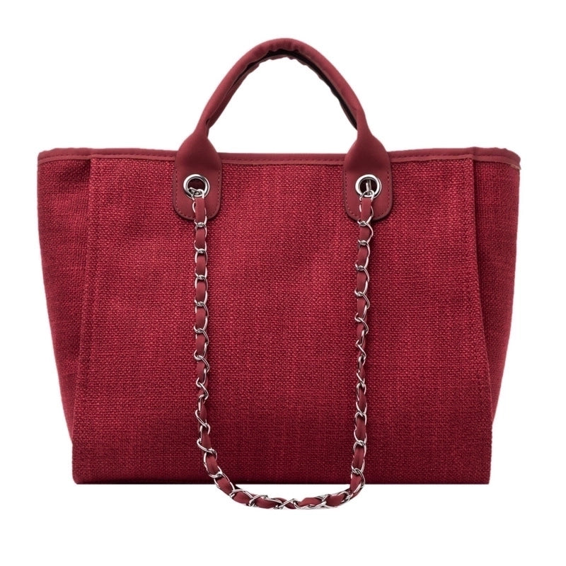 Women's Large Canvas Solid Color Streetwear Square Zipper Shoulder Bag Handbag Tote Bag