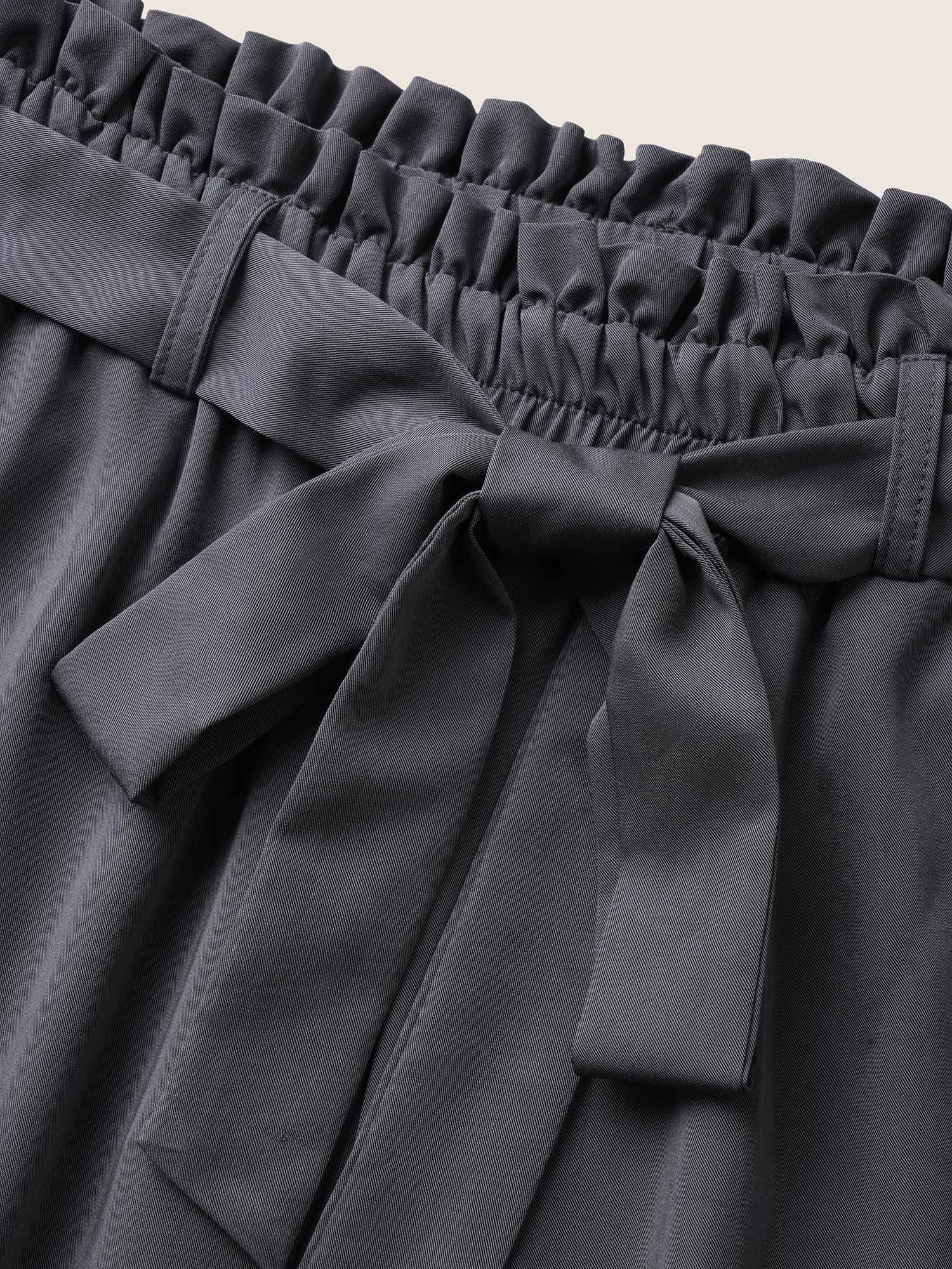 Plain Paperbag Waist Belted Wide Leg Pants