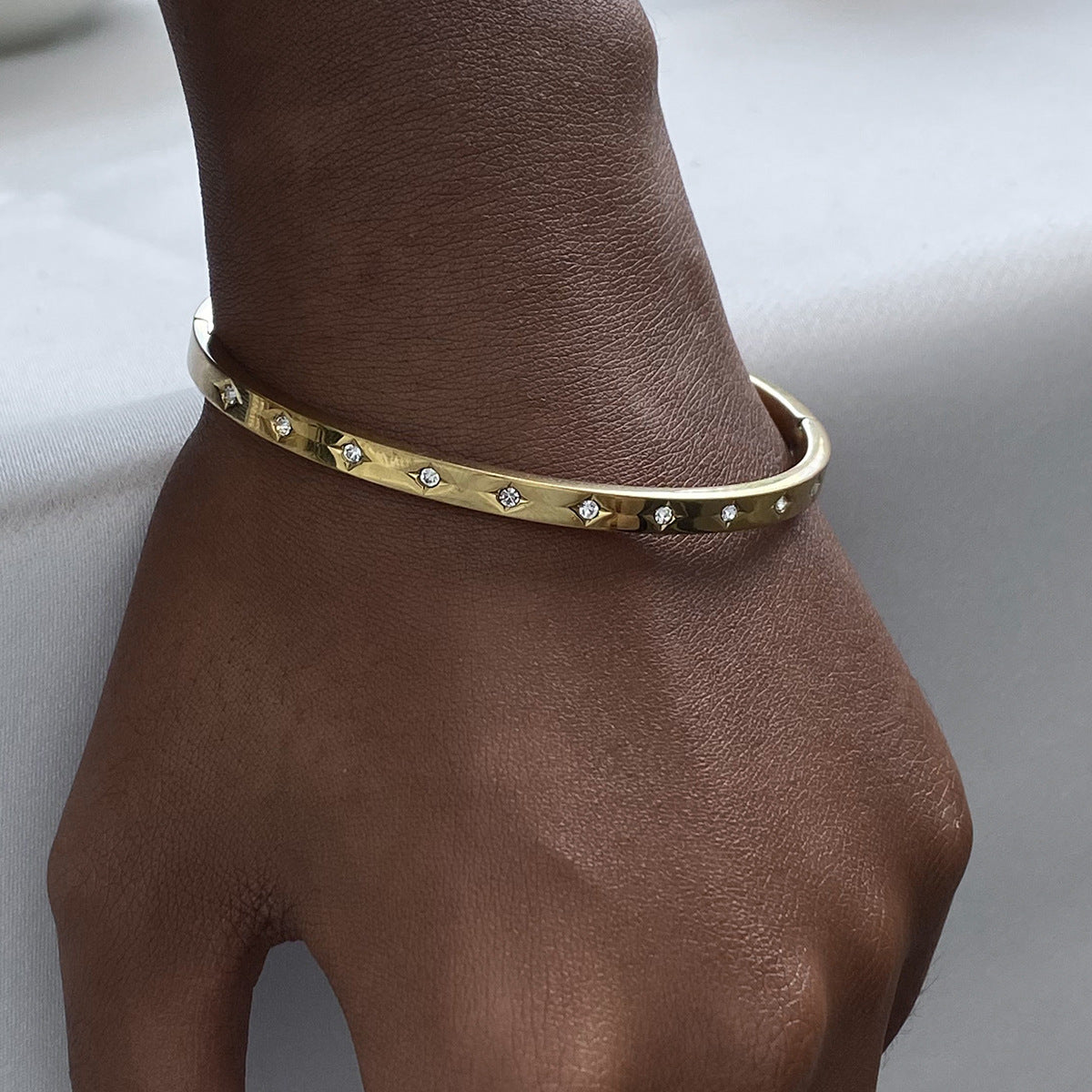 Stainless Steel Rhinestone Buckle Bracelet High Version 18K Gold-Plated Bracelet Titanium Steel Jewelry